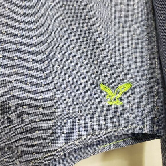American Eagle Outfitters Men's Shirt Medium Polka Dot Button Down Blue Pocket - Picture 9 of 12